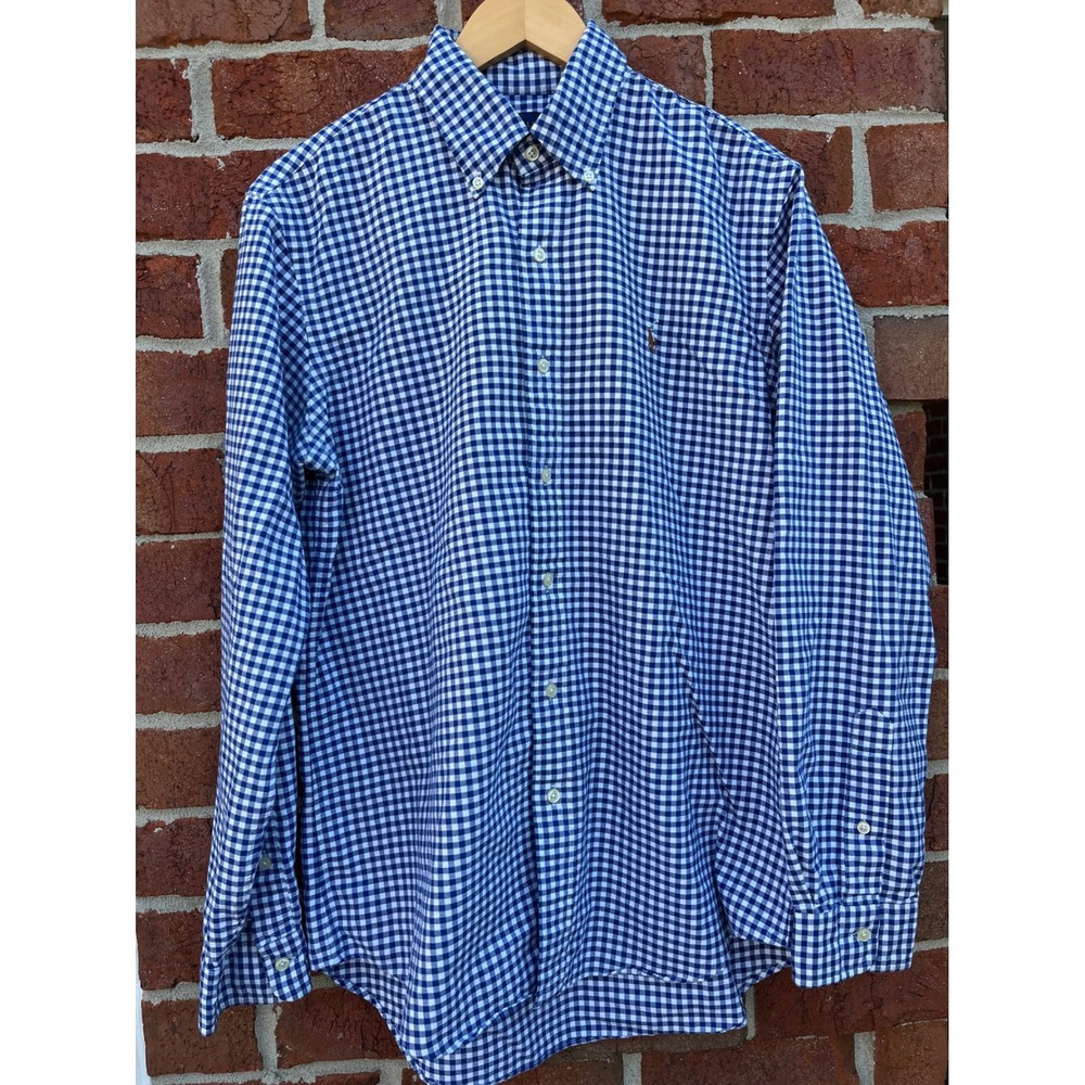 Polo Ralph Lauren Mens Classic Fit Gingham Button Down Shirt Blue White Size M